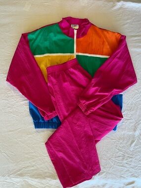 Cricket Lane Women's Vintage Colorblock Tracksuit Pink Green Yellow Blue